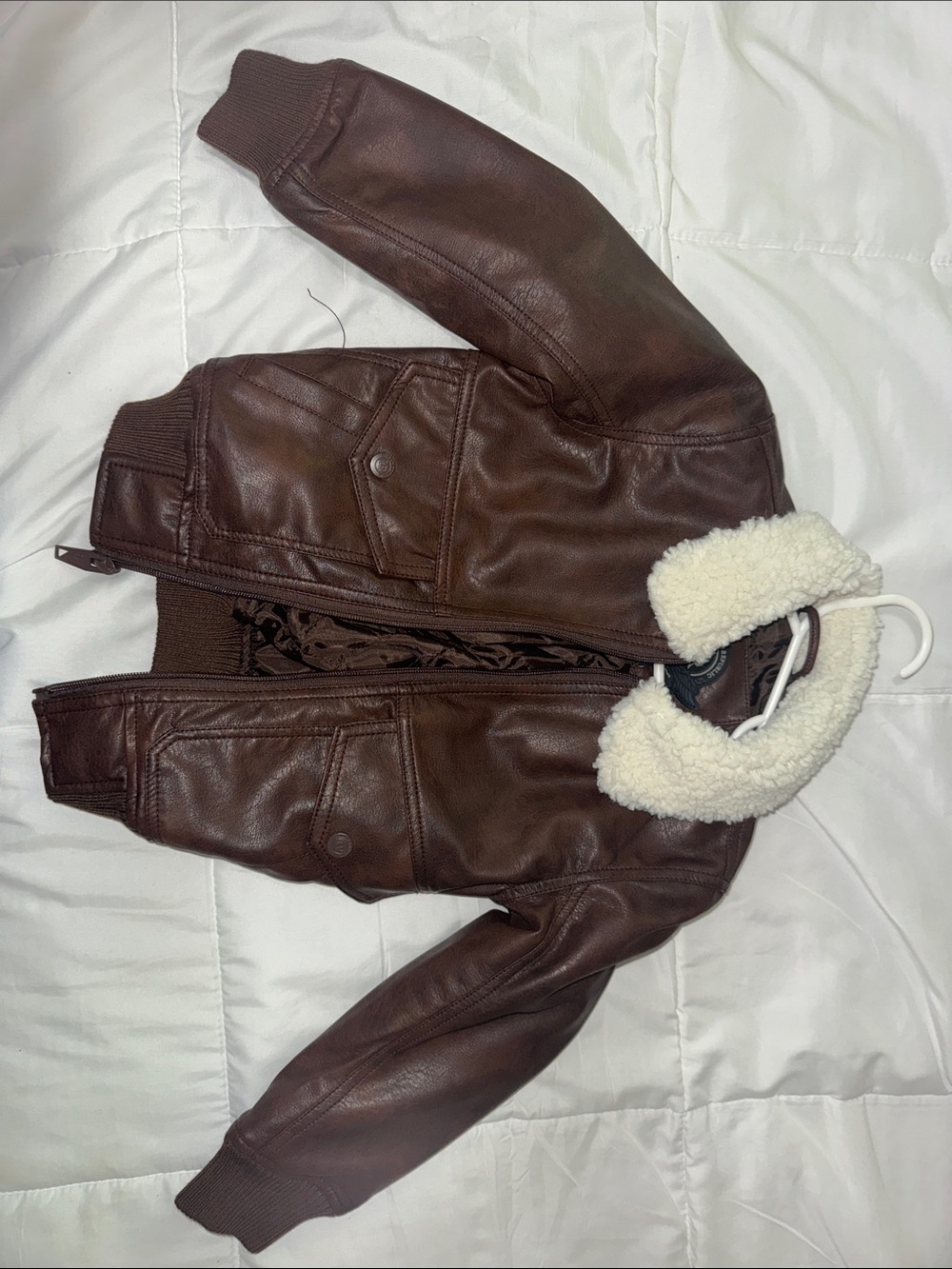 Urban Republic Brown Bomber Jacket with Cream Sherpa Collar